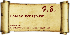 Famler Benignusz névjegykártya